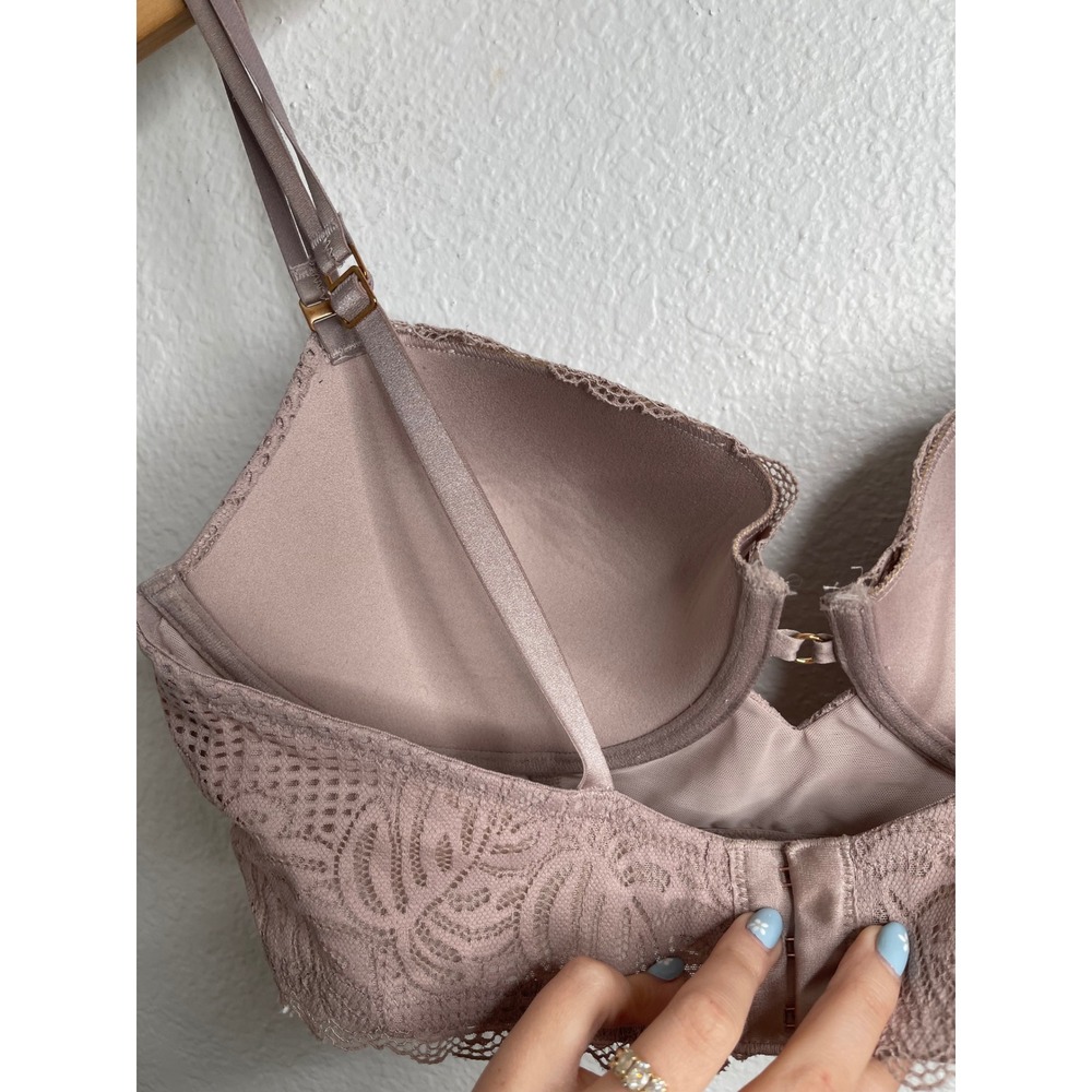 Aerie‎ Womens 36C Dusty Rose Lace Longline Plunge Bra with Keyhole Detail - Picture 5 of 7